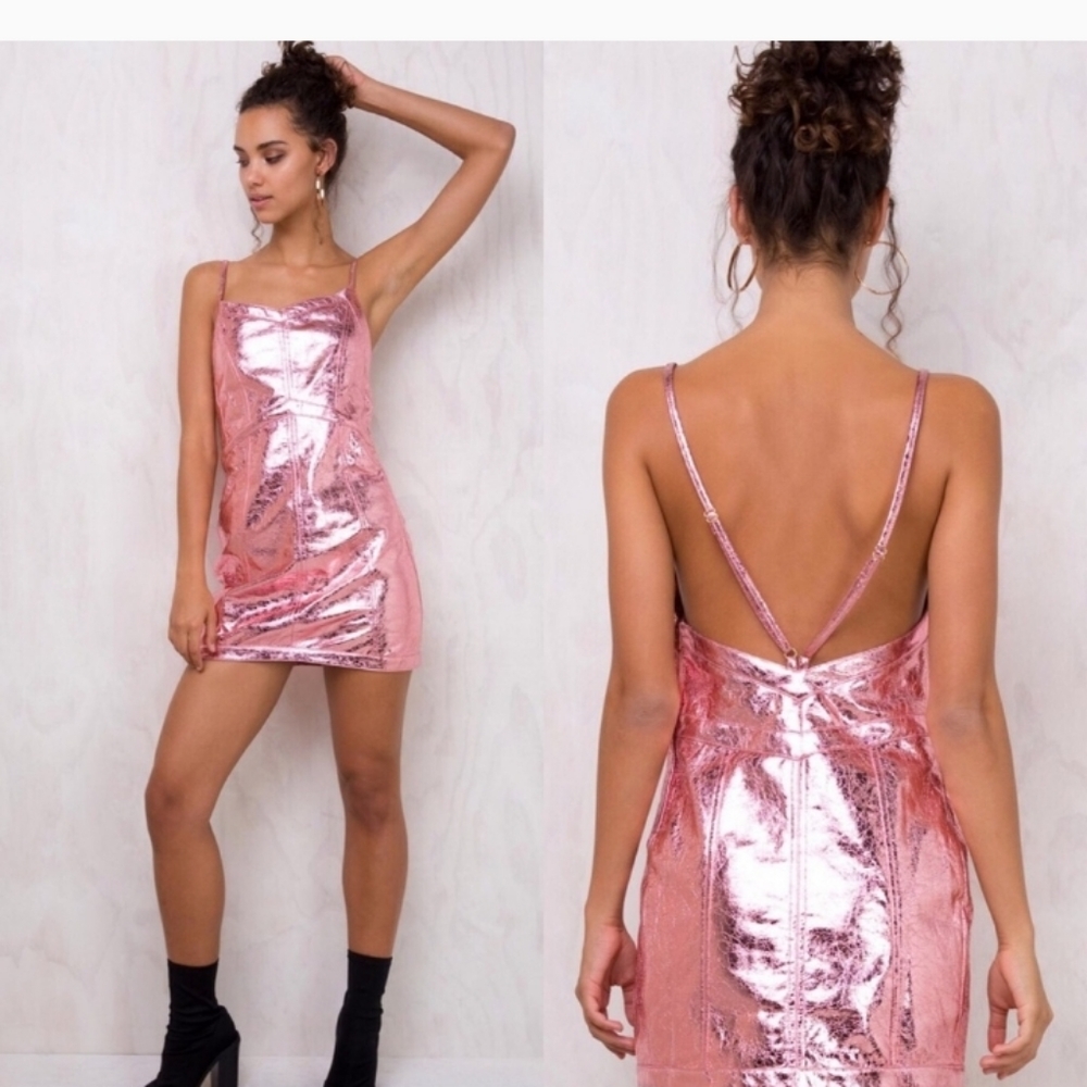 For Love & Lemons| Luna Metallic Dress Mini Pink - Picture 9 of 9